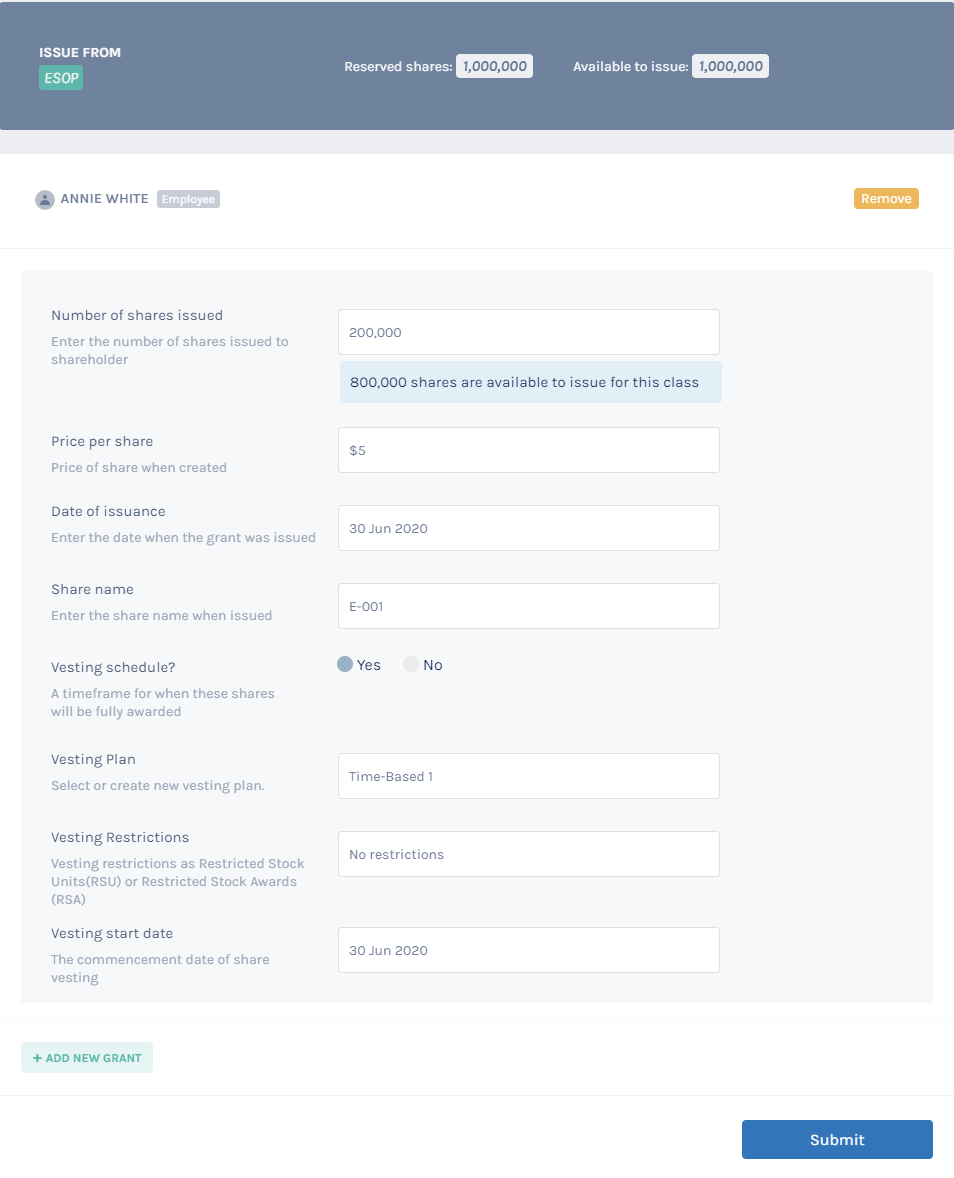Annie - share issue form